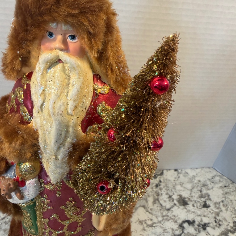 Kurt S. Adler KSA 2007 Santa Claus Figurine Red Gold Faux Fur Trim 14 Inch